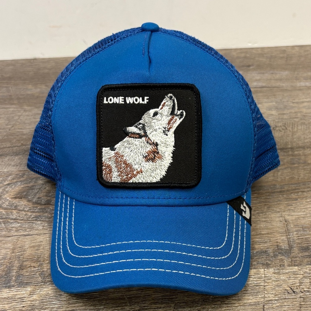 Goorin Bros “Lone Wolf” Animal Farm Trucker Hat Blue Mesh Snapback